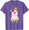 Pig Leopard Headband Flower Tees Pig With Leopard Headband Flower Cute Pig Lover T-Shirt - Purple Heather