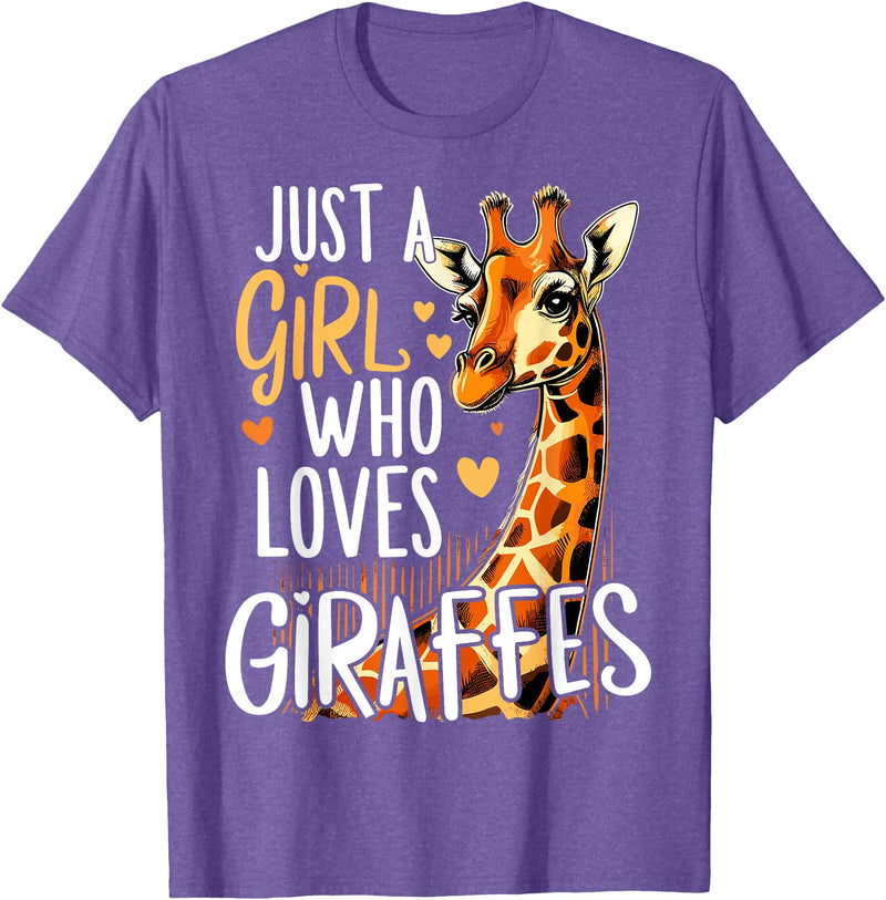 Funny Giraffe Africa Lover Safari Giraffe Animal Just A Girl Who Loves Giraffe T-Shirt - Purple Heather