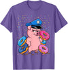 Pig Lover Gift Co. | Unisex Pig Cop Police Officer Doughnut T-Shirt - Black, Small, Short Sleeve - Purple Heather