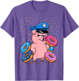 Pig Lover Gift Co. | Unisex Pig Cop Police Officer Doughnut T-Shirt - Black, Small, Short Sleeve - Purple Heather