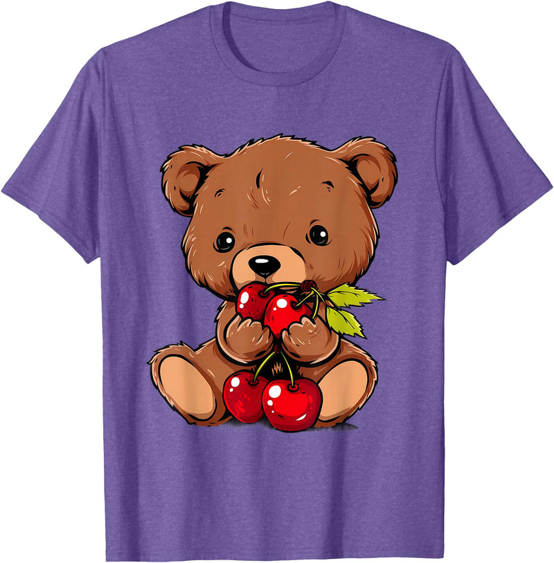 Cute Cherry Animals Cherry Bear Cute Bear Nature Cherry Fruit Artwork Wildlife T-Shirt - Purple Heather