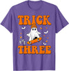 3 Year Old Boy Birthday Gift For Spooky Boys Kids Trick or Three 3rd Halloween Birthday Ghost Skateboarding T-Shirt - Purple