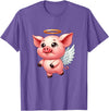 Cute Pig Angel with Wings T-Shirt - Purple Heather