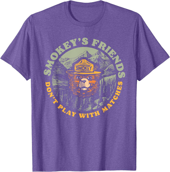 Giant Step Design Co. Smokey's Friends Don't Play With Matches Retro Smokey Bear T-Shirt - Purple Heather