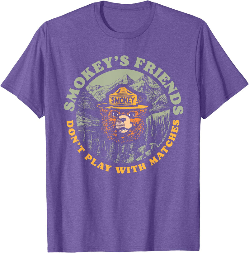 Giant Step Design Co. Smokey's Friends Don't Play With Matches Retro Smokey Bear T-Shirt - Purple Heather