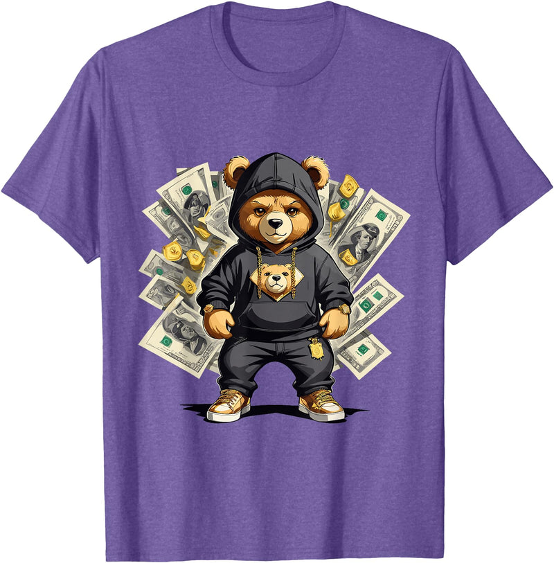The Big Teddy Bear Crew Teddy Bear Hustler Buisness Bear Dollar Street Clothes T-Shirt - Purple Heather