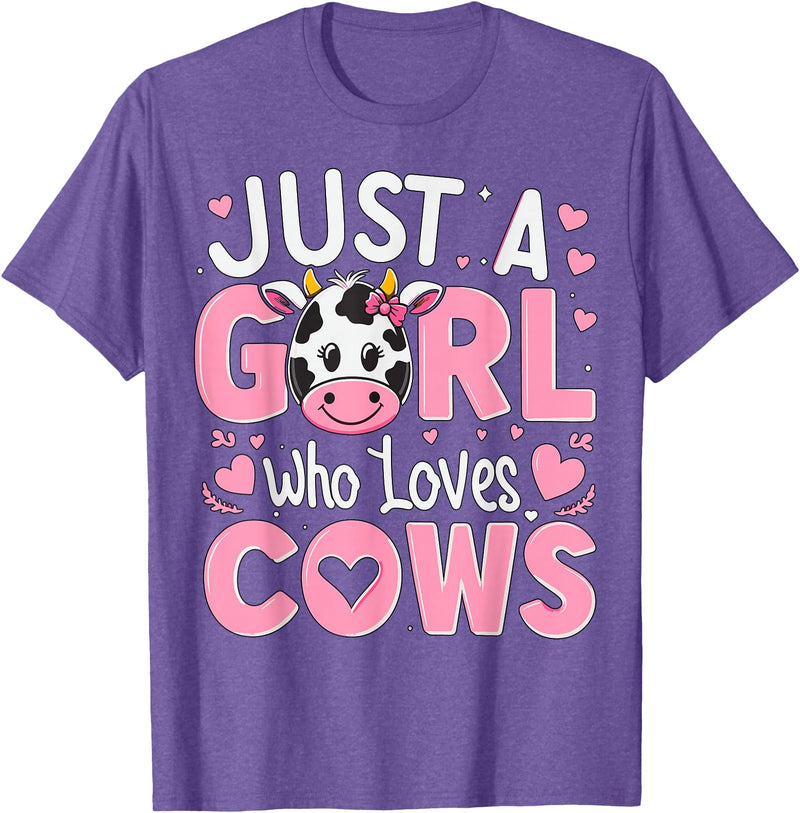 Funny Cow Farm Animal Lover Cow Cute Just a Girl Who Loves Cows T-Shirt - Purple Heather