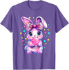 Cute Coquette Bow Tie Dye Rabbit Easter Bunny Girl Kids T-Shirt in Purple Heather