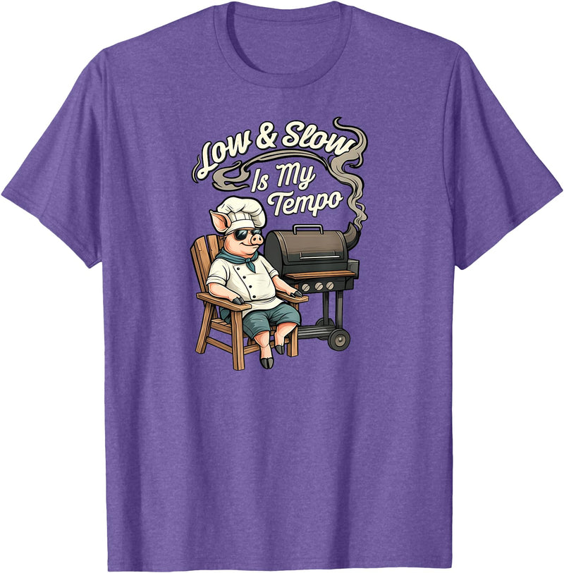 Pitmaster Pig Apparel Low & Slow Is My Tempo Pig BBQ Smoker T-Shirt - Purple Heather