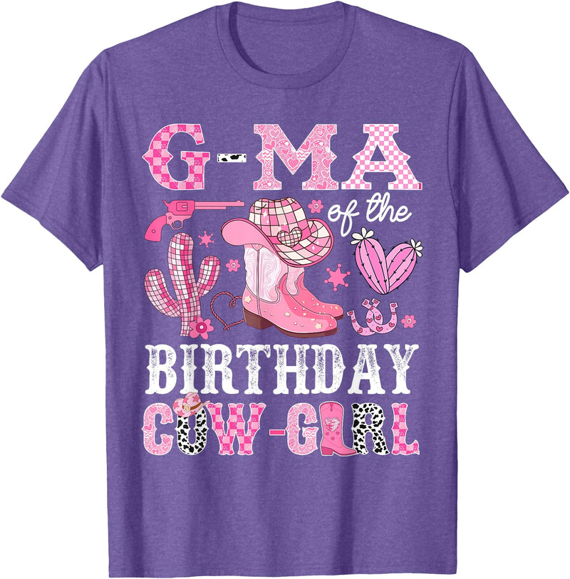 Pink Western Cowgirl Bday Party Family Matching G-Ma Of The Birthday Cow-Girl Rodeo Cowgirl Bday T-Shirt - Purple Heather