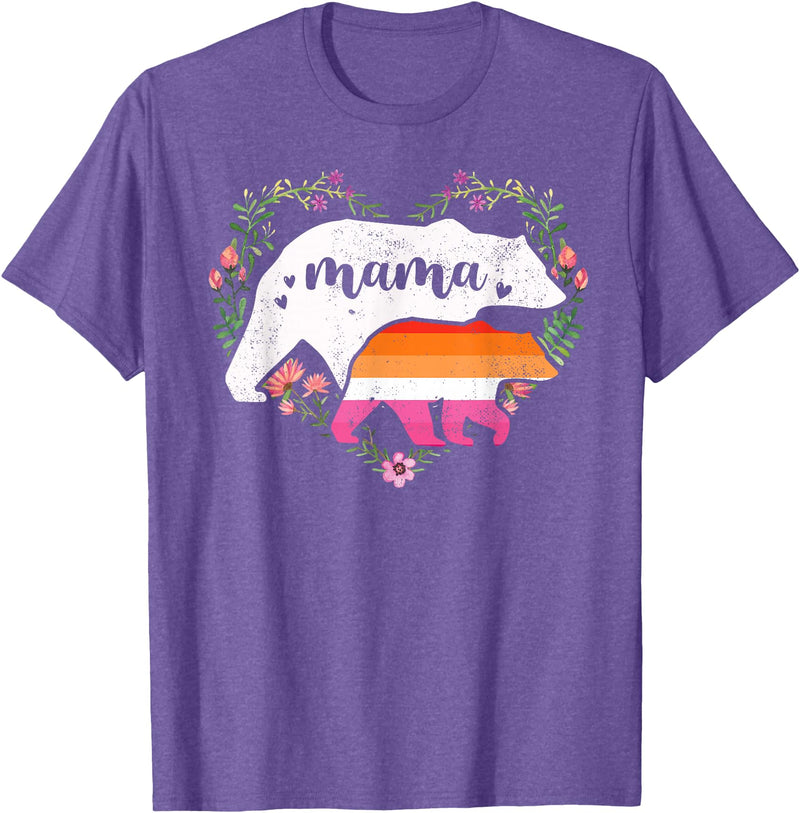 LGBT Lesbian Pride Shirts Mom Mama Bear for Moms LGBTQ Mama Bear Lesbian Pride Equal Rights Rainbow T-Shirt - Purple Heather
