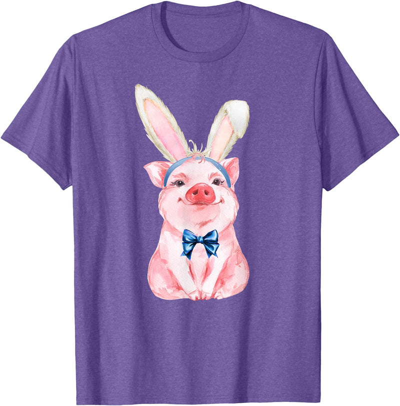 Dibble Dabble Easter Designs Adorable Easter Pig with Easter Bunny Ears - Easter Pig T-Shirt - Purple Heather