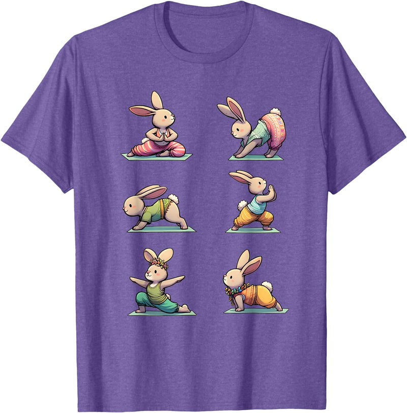 Easter Yoga Bunny Rabbit Spring Celebration Funny Yoga T-Shirt in Purple Heather