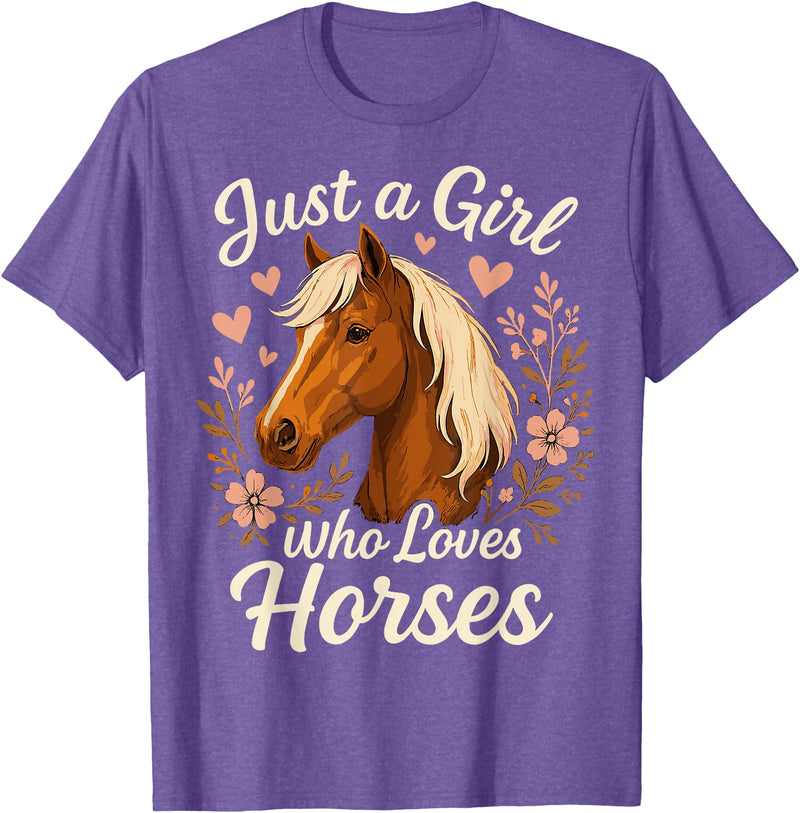 Cute Riding Horse Just A Girl Who Loves Horses Cute Horse T-Shirt - Purple Heather