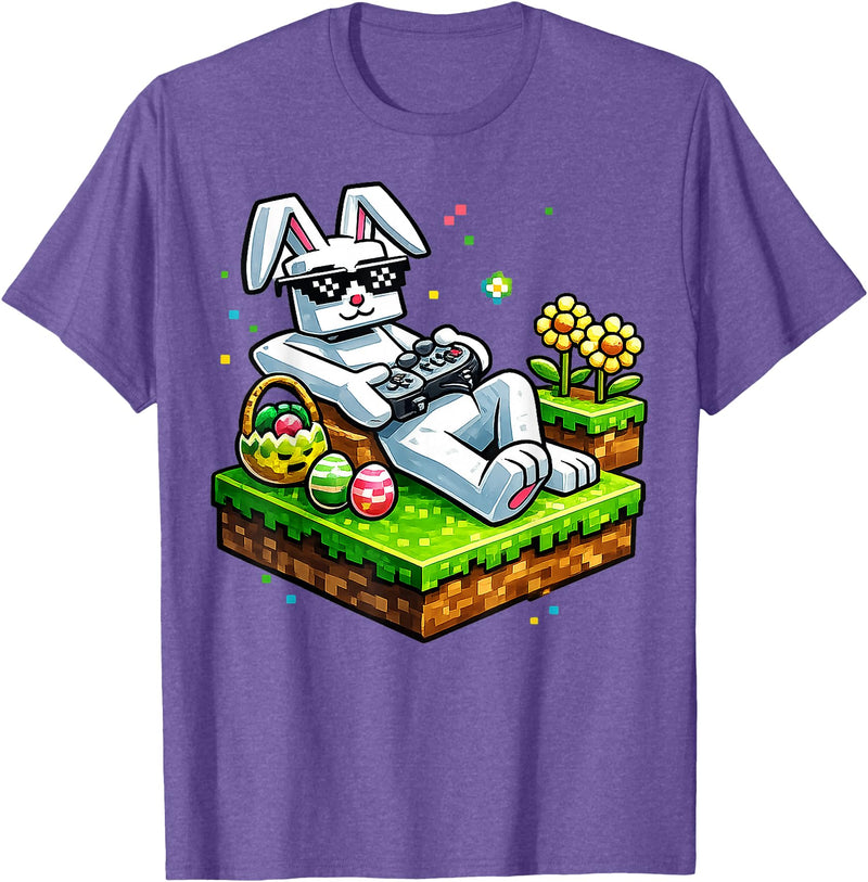 Bunny Happy Easter Day Egg Video Game Gift Men Boy Kid Gamer T-Shirt in Purple Heather