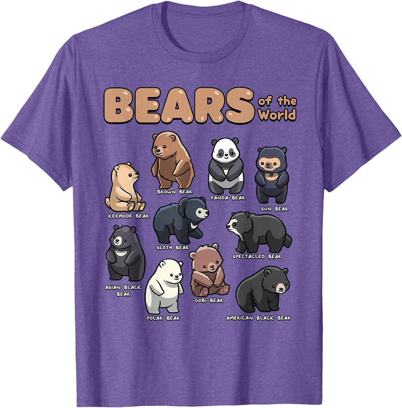 Wowsome! Bear Shirt Bears Animals of The World Bear Lover Zookeeper T-Shirt - Purple Heather