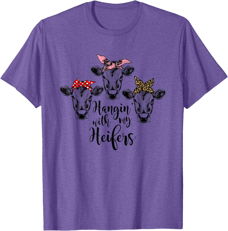 funny heifer tshirt Cute Women's Hanging With My Heifers Bandana T-Shirt T-Shirt - Purple Heather