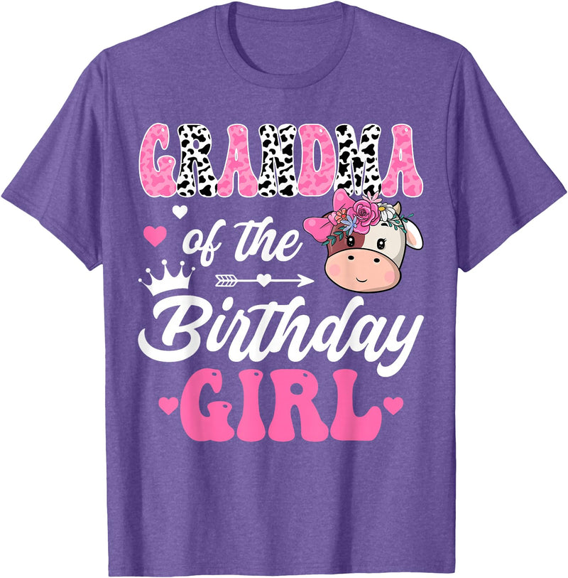 Birthday Girl Farm Cow Matching Party Grandma Of The Birthday Girl Farm Cow 1St Birthday Girl T-Shirt - Purple Heather