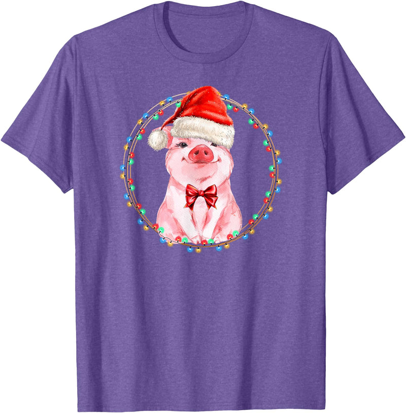 Dibble Dabble Holidays Sweet Pig with Santa Hat Pig Lover Christmas T-Shirt - Purple Heather