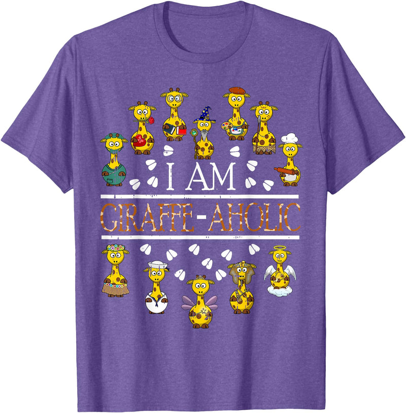 Funny Cute Animals Gift Idea Giraffe Aholic Animal Wildlife Safari Giraffe Lover Gift T-Shirt - Purple Heather
