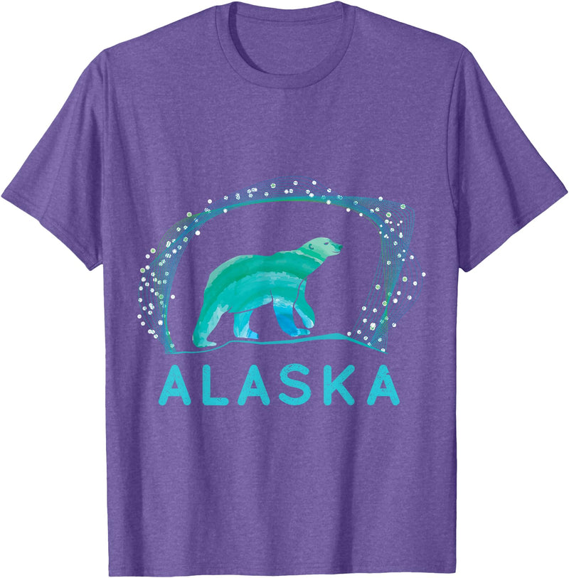 Funny Polar Bear Alaska Day Northern Light Gift Alaska Polar Bear with Polar Lights and Stars T-Shirt - Purple Heather