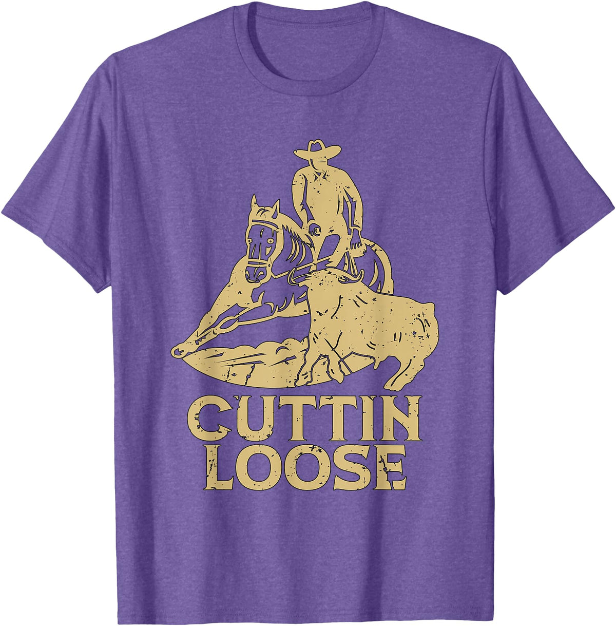 Cutting Horse Designs for Horseman Cuttin Loose Loves Western Horse Riding Cowboy Cutting Horse T-Shirt - Purple Heather