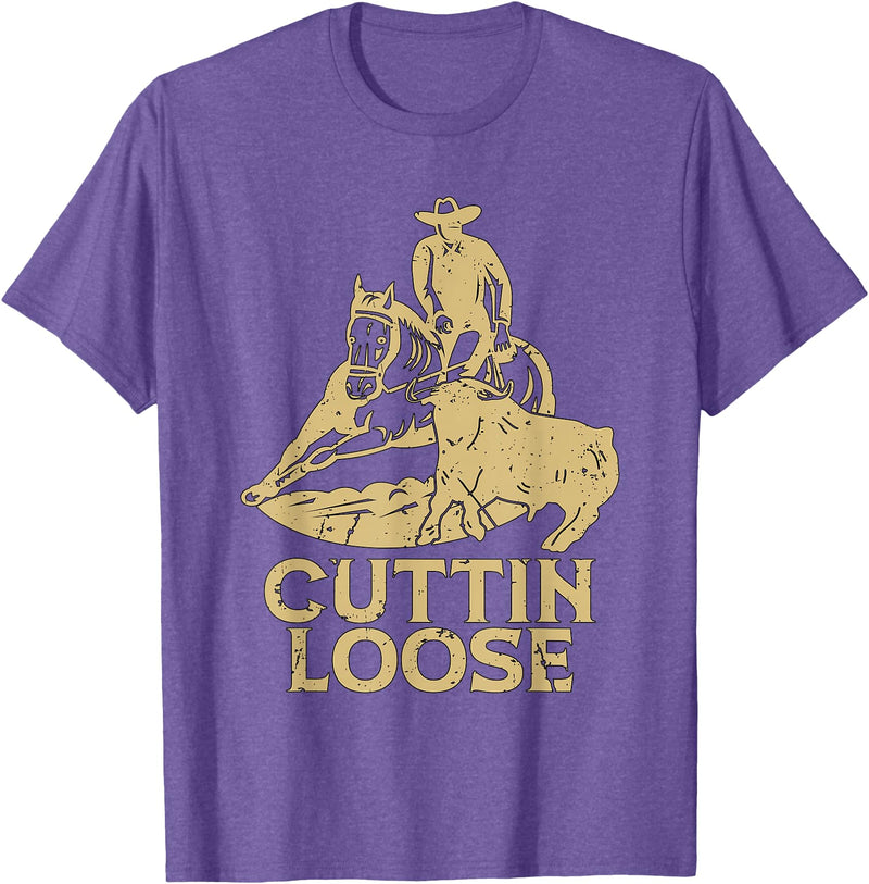 Cutting Horse Designs for Horseman Cuttin Loose Loves Western Horse Riding Cowboy Cutting Horse T-Shirt - Purple Heather