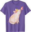 Watercolor Pink Pig With Floral And Butterfly Farm Design T-Shirt - Purple Heather