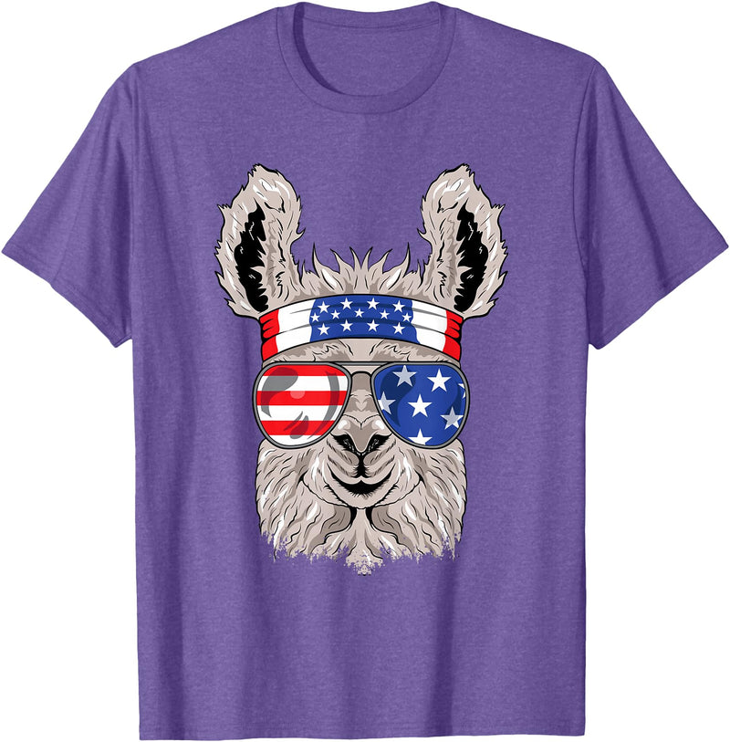 Mega USA Patriotic Animal Shirts USA Patriotic Llama Shirt - July 4th T-shirt - Alpaca T-Shirt - Purple Heather