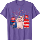 Ohia Three Patriotic Pigs USA Independence Day Tee Funny Red White Blue Pig American Flag Farmer 4th Of July T-Shirt - Purple Heather