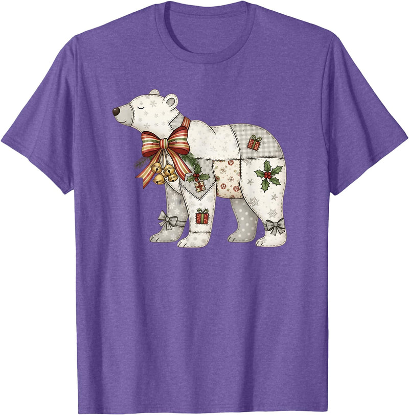 Cute Polar Bear Xmas Quilt Winter Holiday Patchwork Polar Bear Cute Christmas Quilt T-Shirt - Purple Heather