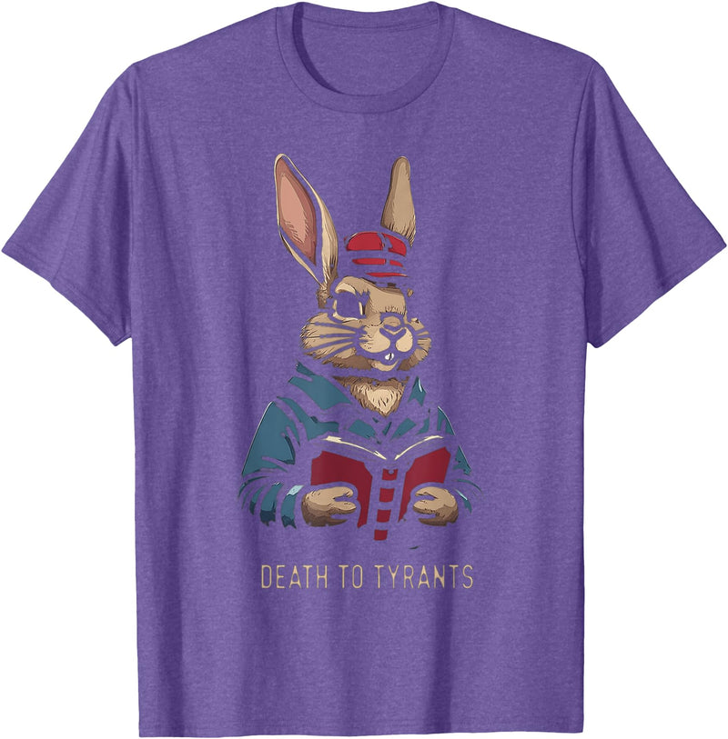 Retro Rabbit Death to Tyrants Vintage 90s, Funny Quote T-Shirt in Purple Heather