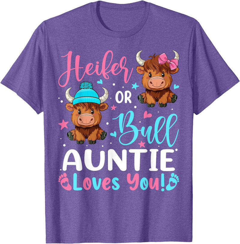 Reveal Party Highland Cow Bull or Heifer Auntie Loves You Highland Cow Lover T-Shirt - Purple Heather