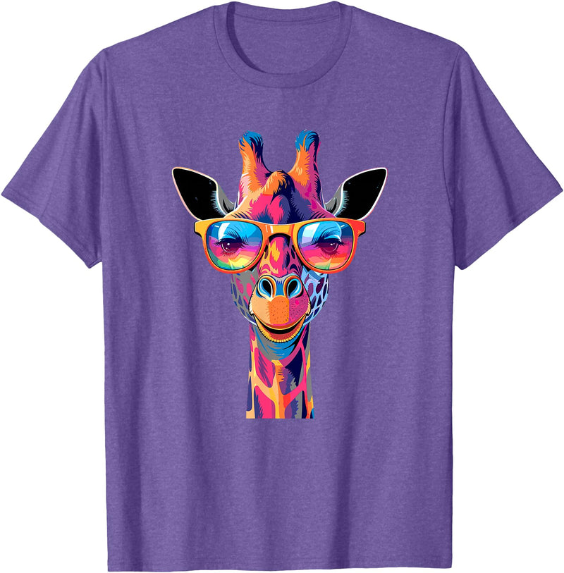 Colorful Giraffe Sunglasses Funny Giraffe Sunglasses T-Shirt - Purple Heather