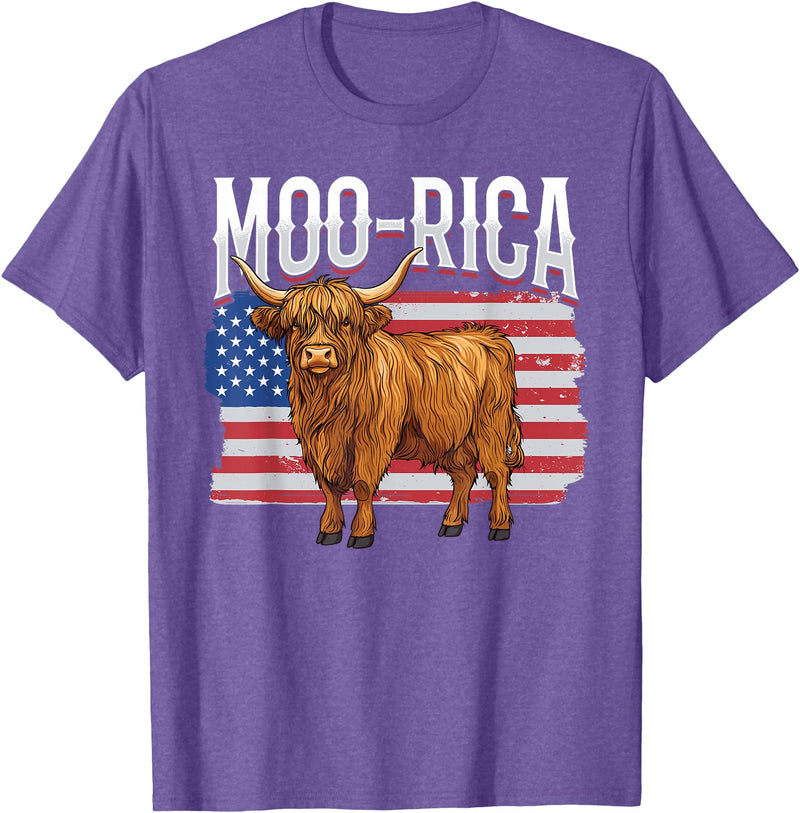 Funny Scottish Highland Cow 4th of July Scottish Highland Cow 4th of July Independence Day Moo-rica T-Shirt - Purple Heather