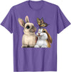 Two Cute Little Rabbits with a Butterfly for Lovers Bunny T-Shirt in Purple Heather