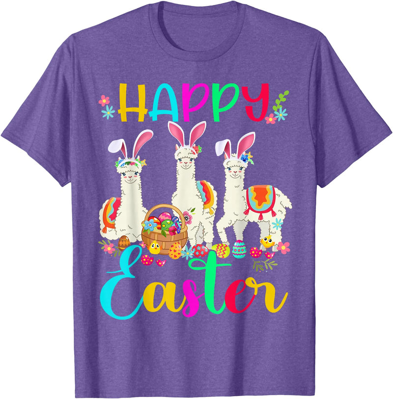 Happy Easter Three Llama Wearing Bunny Ear Happy Easter Llama Lover Three Llama Wearing Bunny Ear T-Shirt - Purple Heather