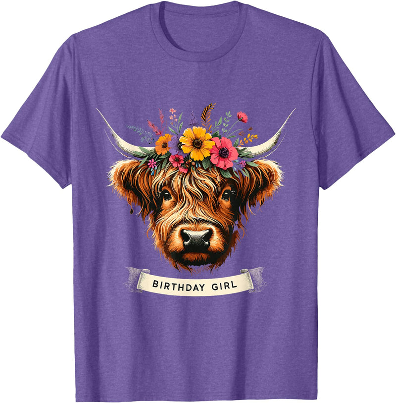 Humorous Highland Cow Gifts Highland Cow Birthday Girl Party T-Shirt - Purple Heather
