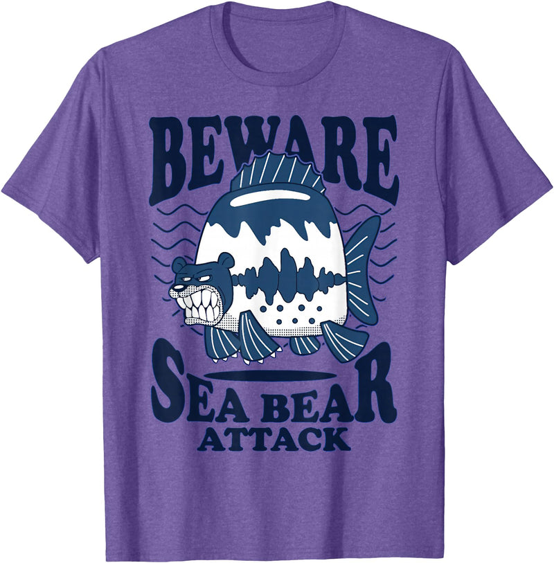 River Beautiful Day Beware Sea Bear Attack T-Shirt - Purple Heather