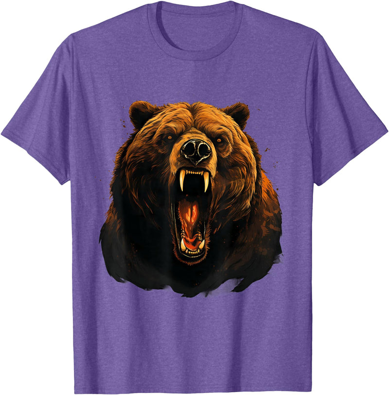 Forest Animal Art Bear Portrait Art Work Wildlife Animal Lovers Forest Motif T-Shirt - Purple Heather