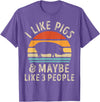 Piggy Squad Co I Like Pigs and Maybe Like 3 People Pig Lover Farmer Retro T-Shirt - Purple Heather