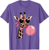 Funny Giraffe Lover Design Outfit Funny Cute Giraffe Pink Bubble Gum and Pink Sunglasses T-Shirt - Purple Heather