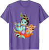 Clever Witty Designs Hindu god Lord Shri Krishna with a Cow and a Bird T-Shirt - Purple Heather