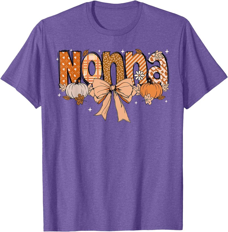 Pumpkin Fall Leopard Happy Thanksgiving Mat Nonna Pumpkin Fall Coquette Bow Thanksgiving Mom Women T-Shirt - Purple Heather