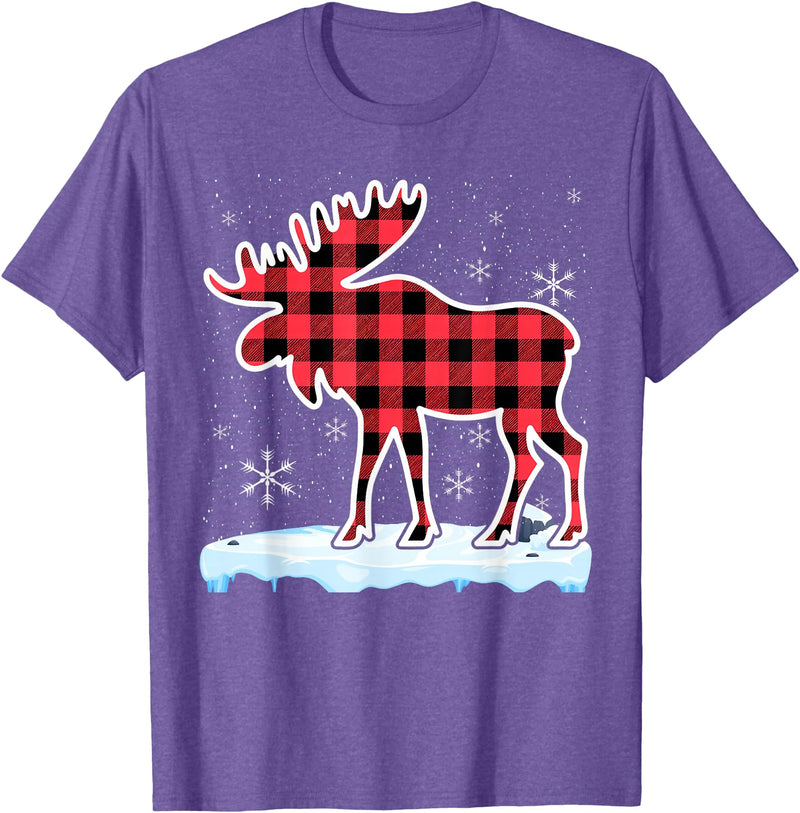Moose Buffalo Lover Gift Co. Moose Red Buffalo Plaid Matching Pajama Family T-Shirt - Purple Heather