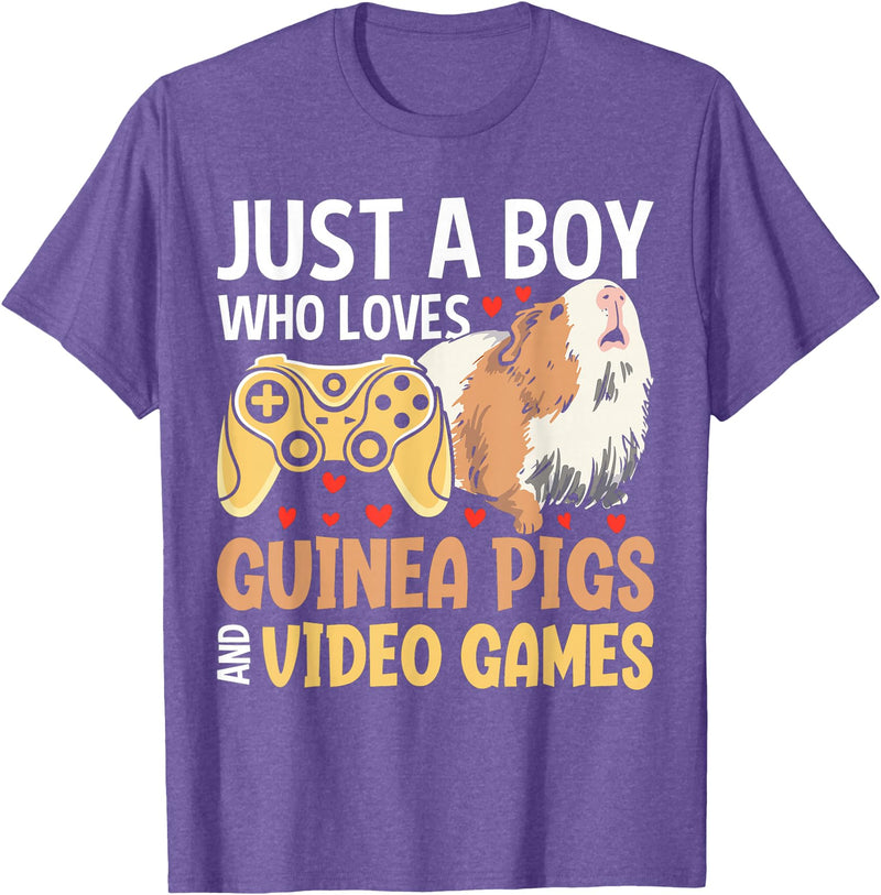 Funny Guinea Pig Gifts For Women Men Kids by DMTRY Just A Boy Who Loves Guinea Pigs and Video Games T-Shirt - Purple Heather