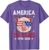 Pig Face 4th of July 1776-2026 Anniversary 250th Pig Sunglasses American Flag America 250 Years Tee 250yr Tee T-Shirt - Purple Heather