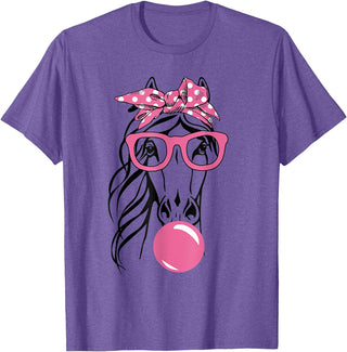 Funny Horses Lover Ladies Cute Horse Bandana Headband Glasses T-Shirt - Purple Heather