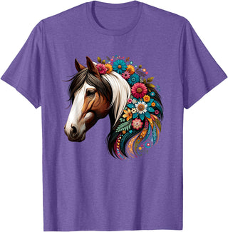 Horse Riding Lovers Gifts For Cowgirls & Girls Horse Riding Equestrian, Horse Portrait - Western Horseback T-Shirt - Purple Heather