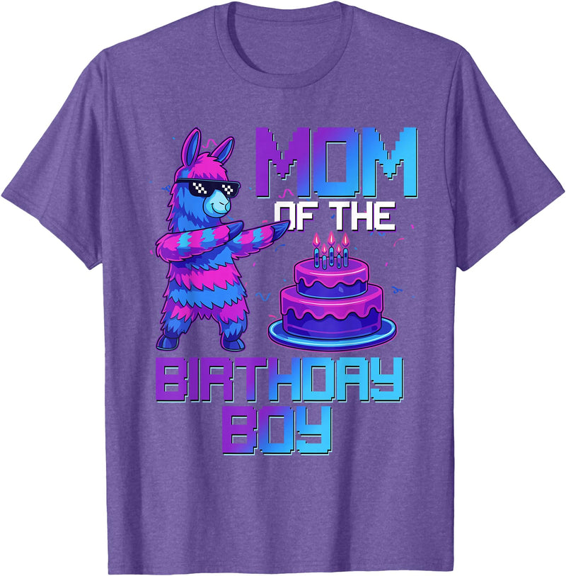 Llama Pinata Birthday Family Bday Party Decoration Mom of Birthday Boy Llama Pinata Party Family Matching T-Shirt - Purple Heather